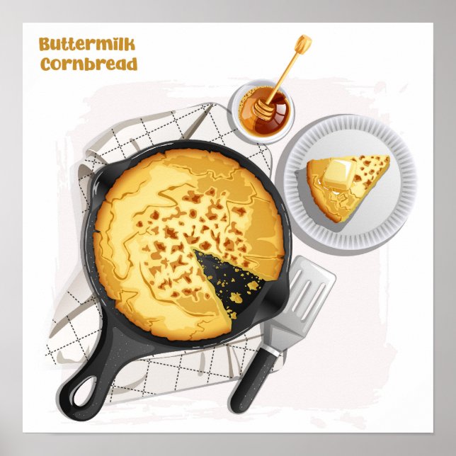 Póster Southern Buttermilk Cornbread Skillet Illustration (Frente)