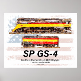 Póster Southern Pacific GS-4 Daylight Locomotive profile
