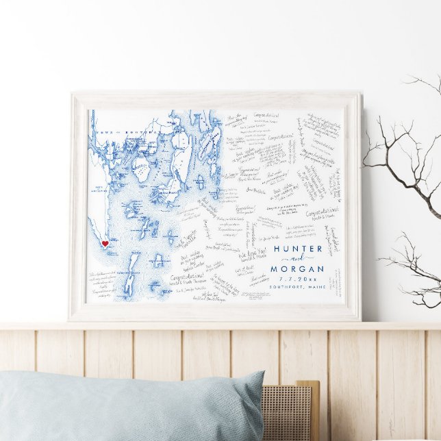 Póster Southport Maine Boda Poster moderno de libros de i (This Southport Maine map guest book poster is perfect for your destination wedding in Boothbay ME)