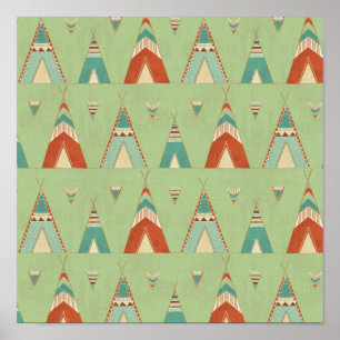 Póster Southwest Geo Step   Green Teepee Pattern