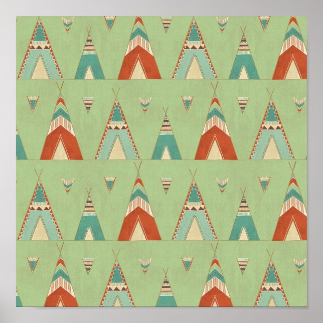 Póster Southwest Geo Step | Green Teepee Pattern (Frente)