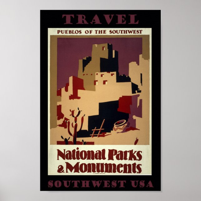 Póster Southwest Pueblos USA Vintage Travel (Frente)
