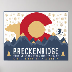 Póster Souvenir de esquí de montaña Bandera Colorado de B