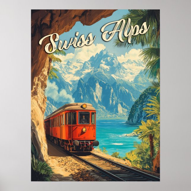 Póster Souvenir de la Locomotora de Vapor Rojo: Alpes sui (Frente)