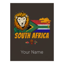 Póster Souvenir de Safari con bandera de León de Sudáfric