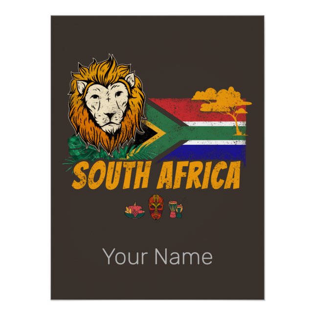 Póster Souvenir de Safari con bandera de León de Sudáfric (Anverso)