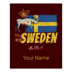 Póster Souvenir de vacaciones con bandera de Suecia retro