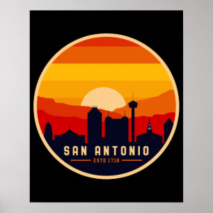 Póster Souvenir del paisaje urbano de San Antonio Texas