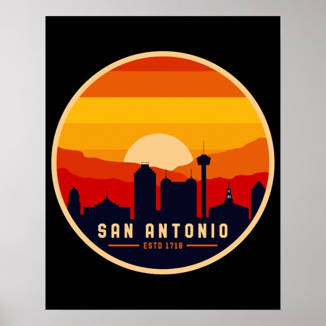 Póster Souvenir del paisaje urbano de San Antonio Texas (Frente)