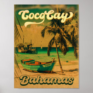 Póster Souvenirs de época de las Bahamas Coco Cay Island