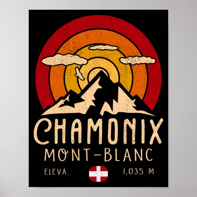 Póster Souvenirs de esquí Retro Sunset de Chamonix France (Frente)