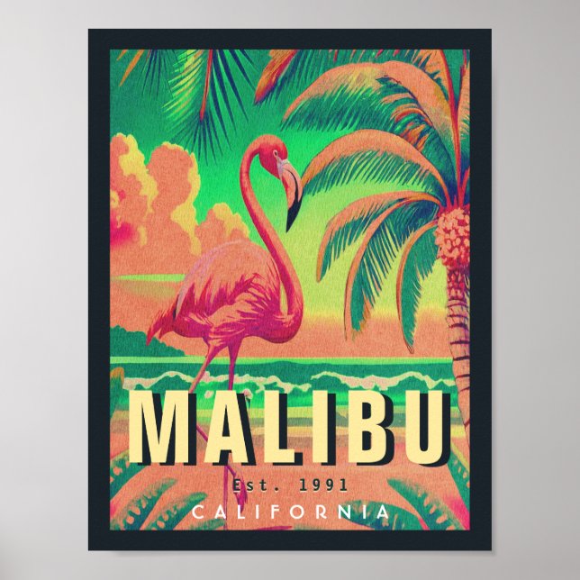 Póster Souvenirs Retro Sunset de Malibu California en los (Frente)