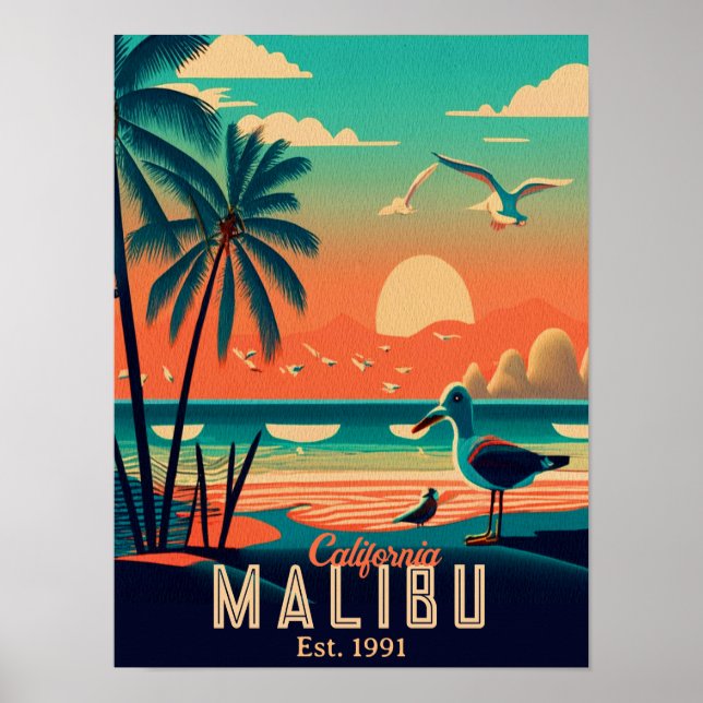 Póster Souvenirs Retro Sunset de Malibu California en los (Frente)