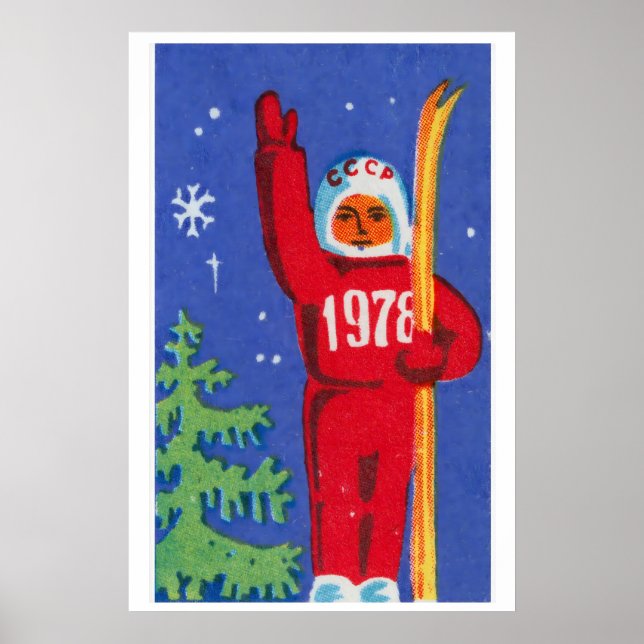 Póster Soviet Skier Matchbox Art Print, Russian Vintage (Frente)