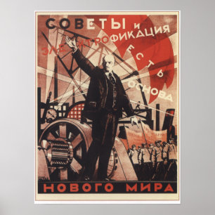 Póster Soviet y electricidad