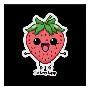 Póster Soy Berry Happy lindo kawaii fresa saltando