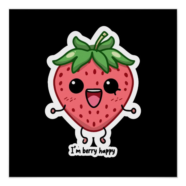 Póster Soy Berry Happy lindo kawaii fresa saltando (Anverso)