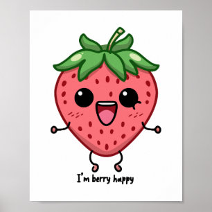 Póster Soy Berry Happy lindo kawaii fresa saltando