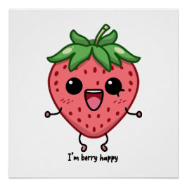 Póster Soy Berry Happy lindo kawaii fresa saltando