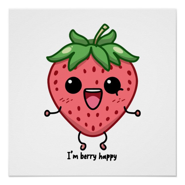 Póster Soy Berry Happy lindo kawaii fresa saltando (Anverso)