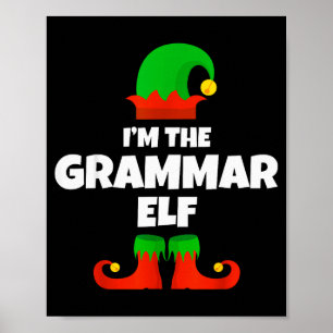 Póster Soy el elfo gramatical familia pijama Navidad Engl