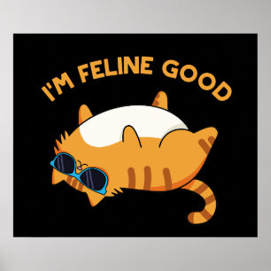 Póster Soy Feline Good Funny Fat Cat Pun Dark BG