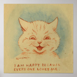 Póster Soy Feliz Porque Todos Me Aman (Gato Vintage)