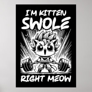 Póster Soy Kitten Swole Right Meow, Anime Gym Cat Workout
