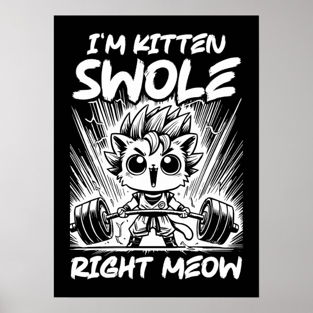 Póster Soy Kitten Swole Right Meow, Anime Gym Cat Workout (Frente)