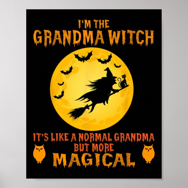 Póster Soy La Abuela Bruja Halloween Magnífica Escoba (Frente)