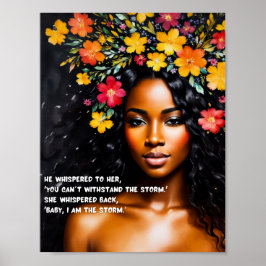 Póster Soy la tormenta Floral acuarela Black Woman Art
