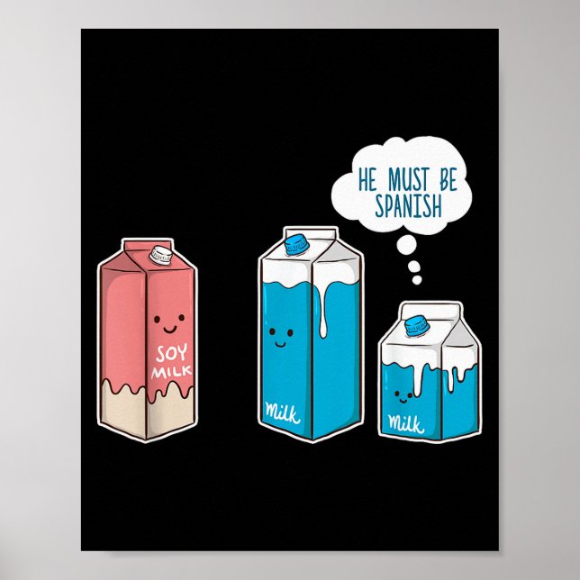 Póster Soy Milk He Must Be Spanish Funny Pun Vegan Gift  (Frente)