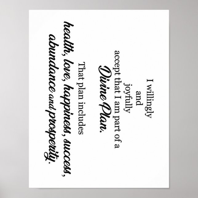 Póster Soy parte de un plan divino de afirmación positiva (Frente)