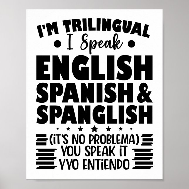 Póster Soy trilingüe Hablo inglés español y español (Frente)