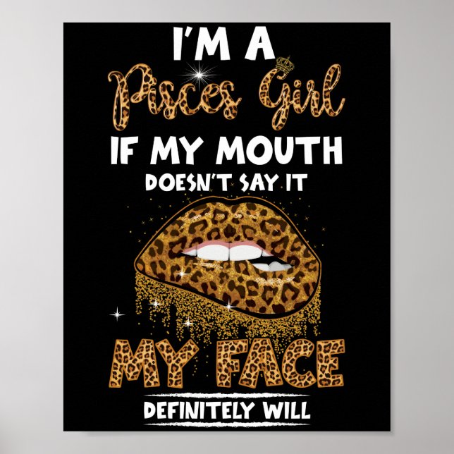 Póster Soy un Chica Pisces Leopard Impreso Cumpleaños (Frente)
