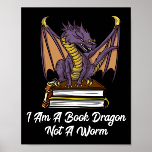 Póster Soy Un Dragón Libro No Un Gusano Leyendo Fantasía