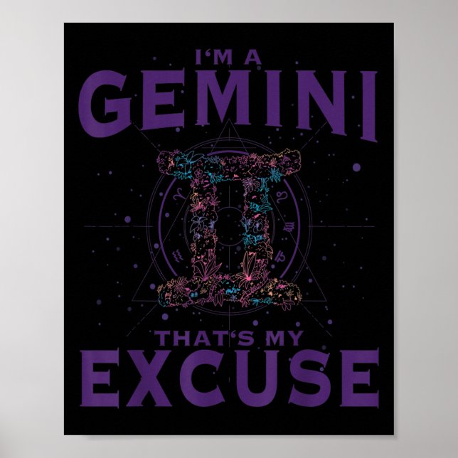 Póster Soy un Gemini Rótulo Zodiaco Gemini Gemelos de Art (Frente)