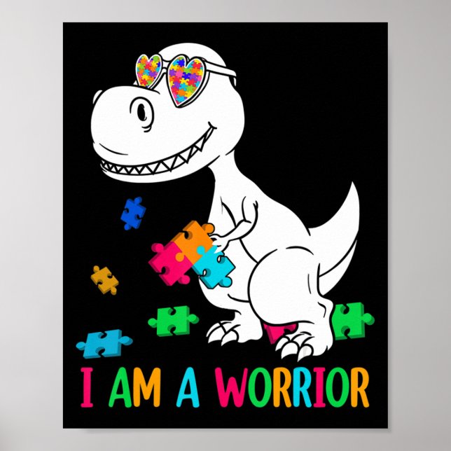 Póster Soy Un Guerrero Autismo Familiar De Dinosaurio Con (Frente)