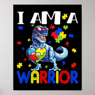 Póster Soy Un Guerrero Autismo Niños Familia Dinosautismo