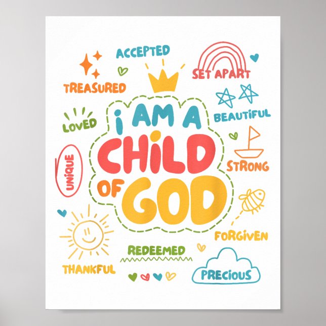 Póster Soy un Niño de Dios Cristiano Retro Jesús Fe De (Frente)