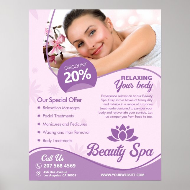 Póster Spa rosa, centro de bienestar, salón de belleza (Frente)