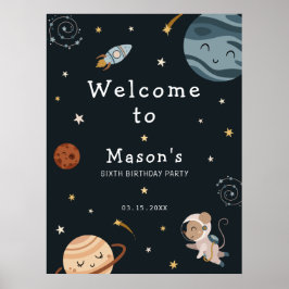 Póster Space Adventure Playful Kids Birthday Party
