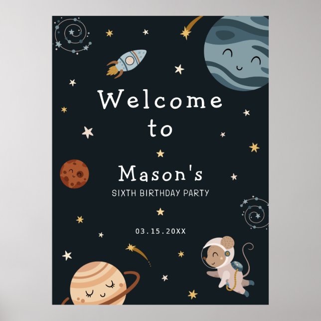 Póster Space Adventure Playful Kids Birthday Party (Frente)