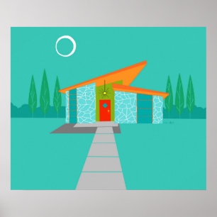 Póster Space Age Cartoon House Poster