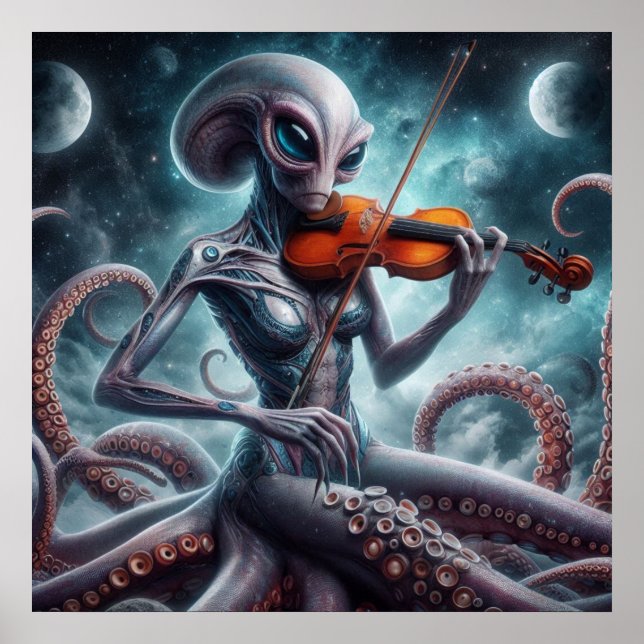 Póster Space Alien Femail Octopus Violin Player 03X (Frente)