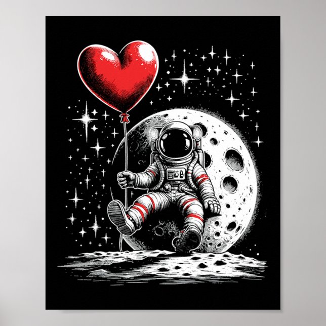 Póster Space Astronaut Heart Bylloon Valentine's Day Vale (Frente)