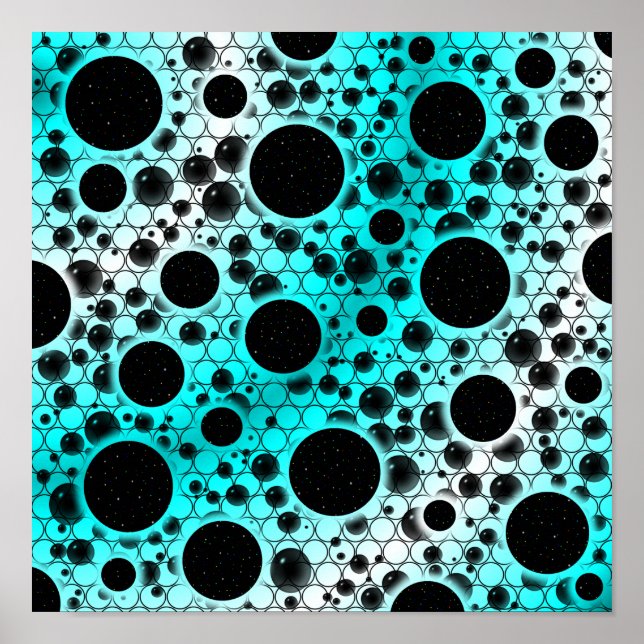 Póster Space Bubble Spots - White/Cyan (Frente)