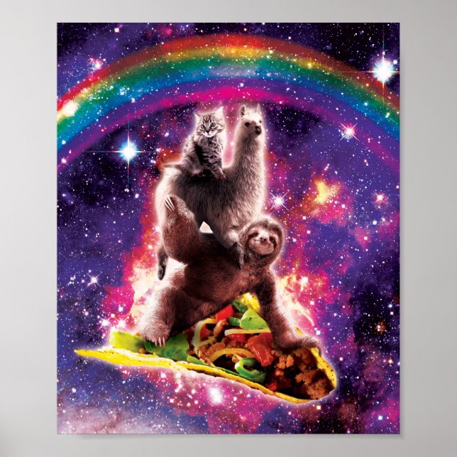 Póster Space Cat Llama Sloth Riding Taco (Frente)