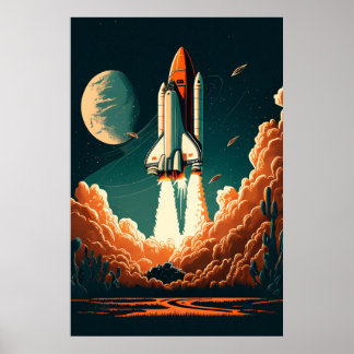 Póster Space Rocket Blast Off