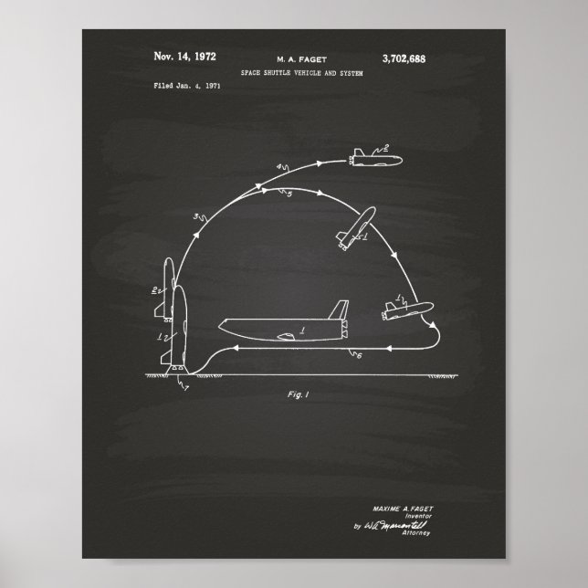 Póster Space Shuttle Vehicle 1972 Patent - Chalkboard (Frente)